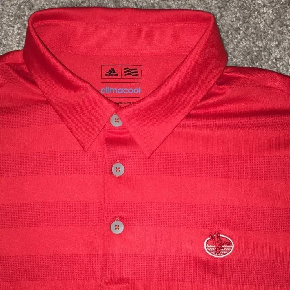 New Sunday Red Stripe Adidas Tulare Country Club California Duck Golf Polo shirt